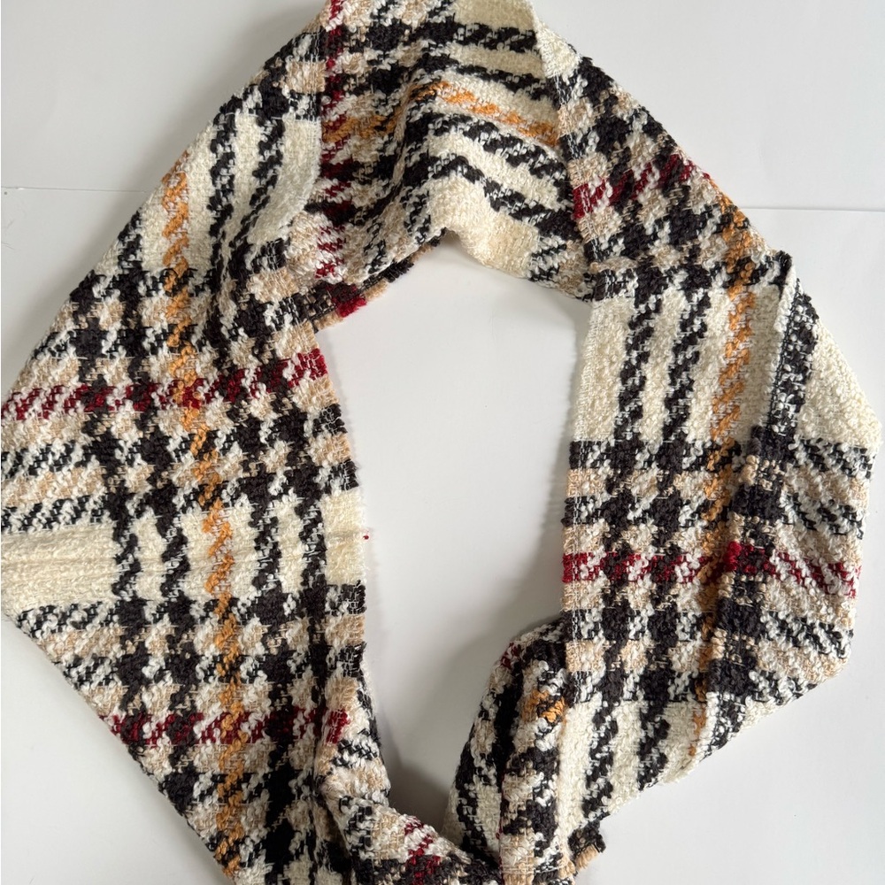 NWT! V. Fraas Cashmink Infinity Scarf. Houndstooth & Plaid. Ivory - Picture 1 of 3